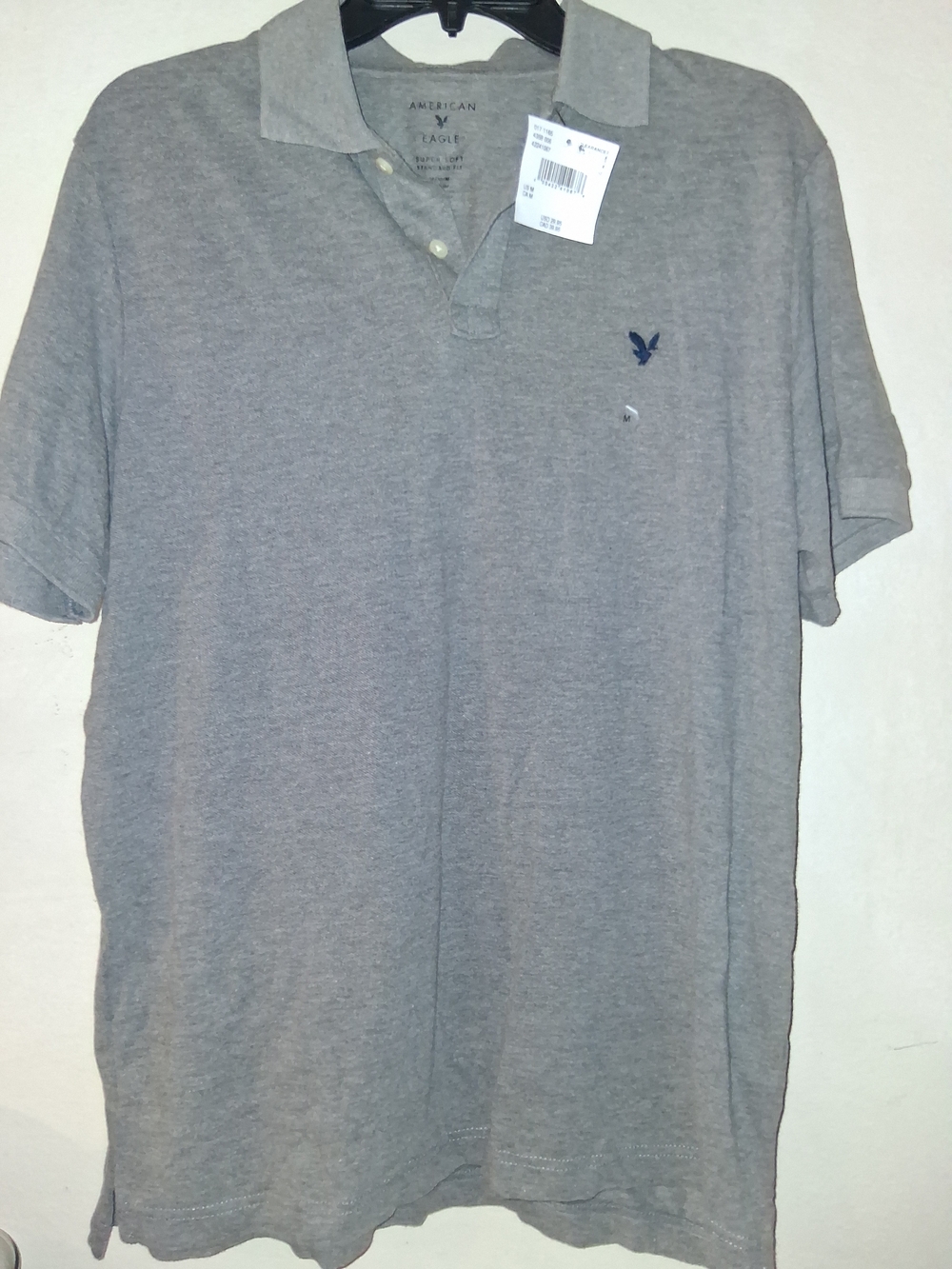 American Eagle Outfitters Men’s Heather Gray Polo with Navy Logo